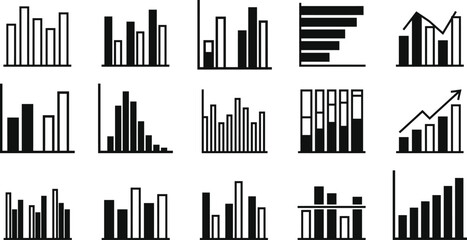 Obraz premium Assorted black and white icons for business and statistical data