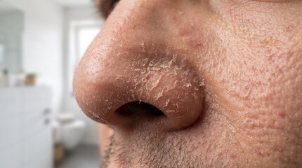Fototapeta premium Closeup human skin texture showing dry flaky nose and facial pores