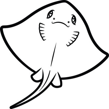 Sad cartoon stingray with frown isolated white background