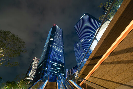 Modern buildings in Qianhai Shenzhen at night