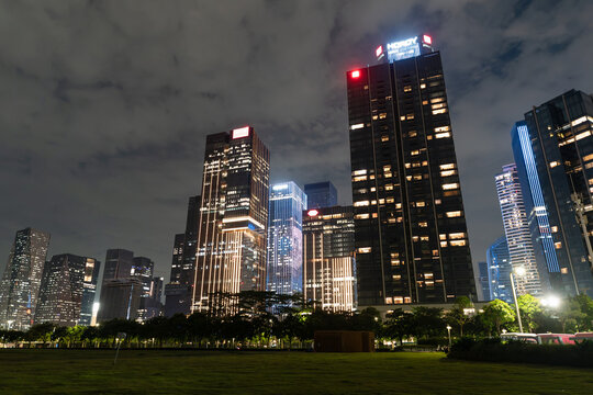 Modern buildings in Qianhai Shenzhen at night