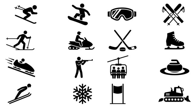 Collection of winter sports icons and symbols