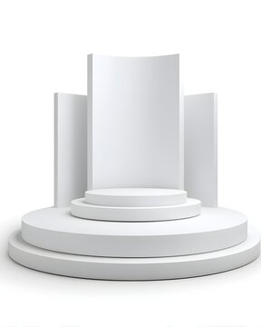 Abstract summer-style white round podium for cosmetic showcase, clean modern stage isolated on white background