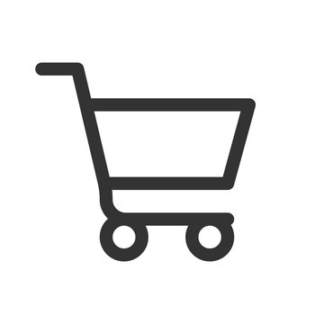 Shopping cart vector line icon. Minimalist outline symbol for e-commerce, online store checkout, supermarket trolley, and web purchasing interface, isolated on white background.