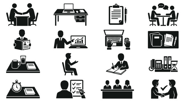 Business Meeting and Interview Icons Set
