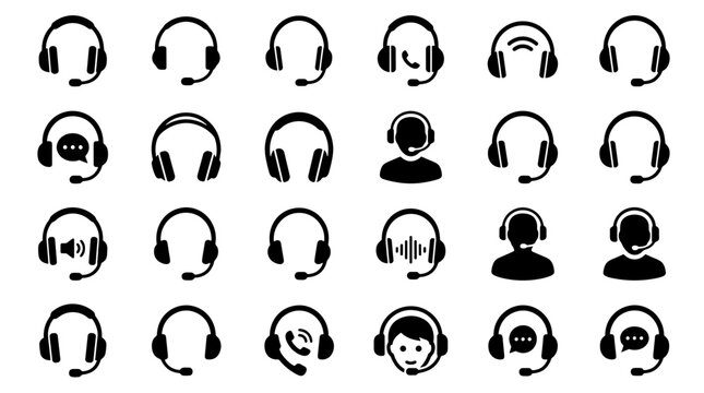 Collection of headset icons for communication and support services