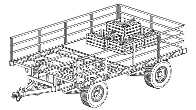 Line art of utility trailer on white background.