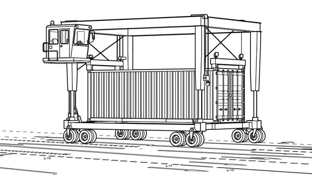 Industrial railcar technical drawing white background.