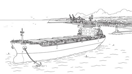 Fototapeta premium Large cargo ship illustration white background.