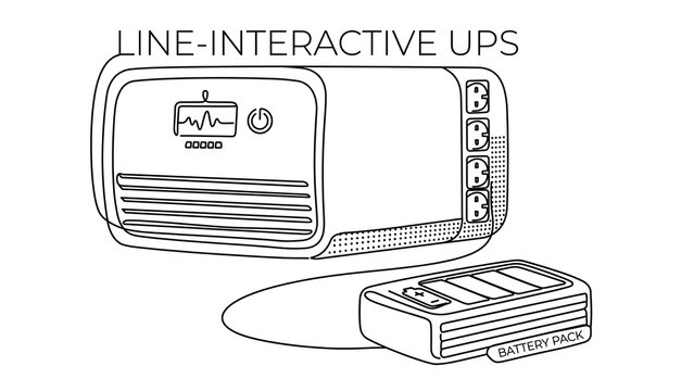 Line interactive UPS devices white background.