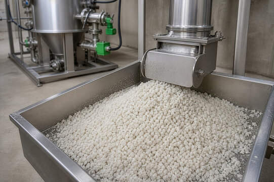 Recovered struvite granules at wastewater treatment facility
