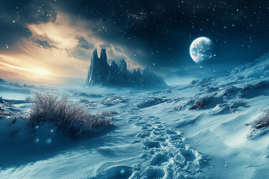 Glowing alien plants nature fantasy landscape on fictional extraterrestrial world planet generative ai