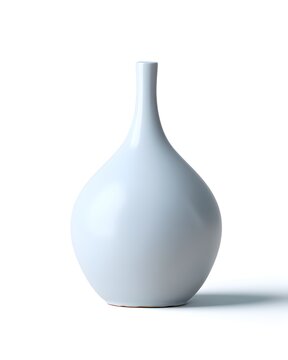 Matte white ceramic vase with narrow neck, home decor object isolated on white background