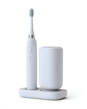 Matte white electric toothbrush base with charging stand, dental hygiene product isolated on white background