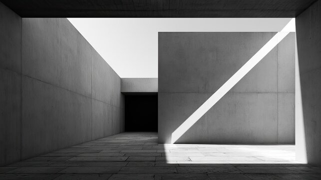 Stark modern architecture with dramatic light and shadow play