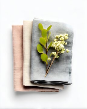 Minimal fabric napkin neatly folded, dining textile isolated on white background