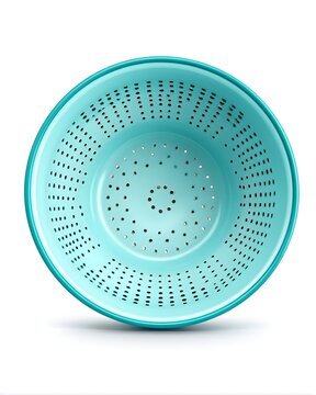 Minimal plastic colander with perforated design, kitchen strainer isolated on white background