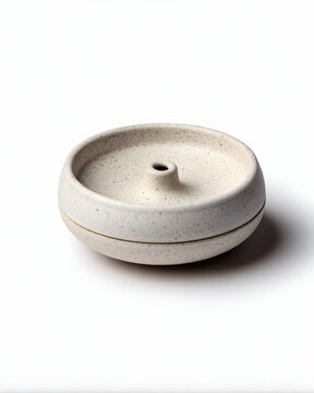 Minimal white ceramic incense cone holder with centered indentation, lifestyle accessory isolated on white background