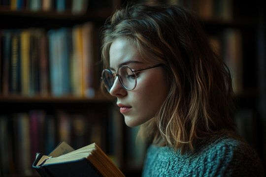 An image of female student read literature generative AI concept