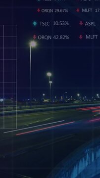 Animation of financial data processing over cityscape