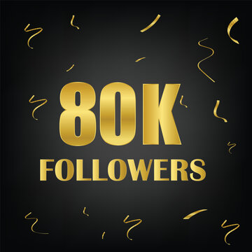 80k followers with golden confetti in black background