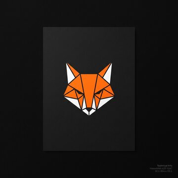 Minimalist geometric fox head logo symbol isolated on black background
