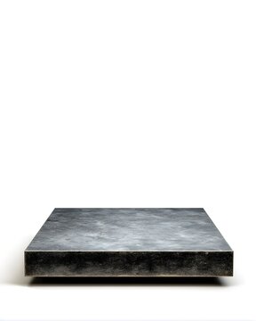 Simple grey stone platform with smooth texture, product display base isolated on white background