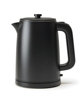 Sleek modern electric kettle with matte black finish and minimal controls, contemporary kitchen appliance isolated on white background