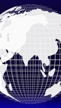 Rotating globe with grid lines animation over dark blue background