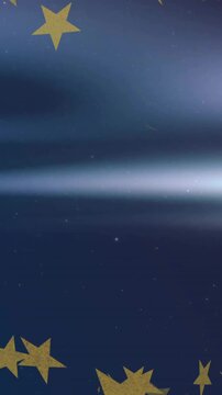 Golden stars animation over night sky background with light streaks