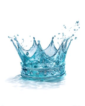 Transparent water splash crown frozen in motion, liquid element isolated on white background