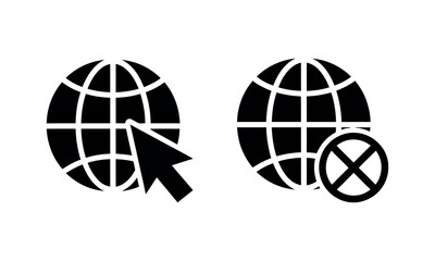 Obraz premium Black and white globe icon with arrow and prohibition symbol
