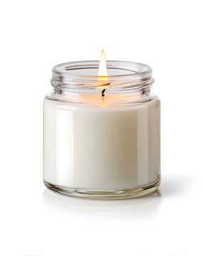 White candle jar with soft wax texture visible, spa branding style isolated on white background