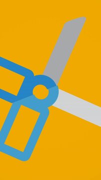 Animation of scissors digital icon on orange background