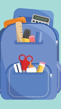 Animation of school bag icon moving on green background