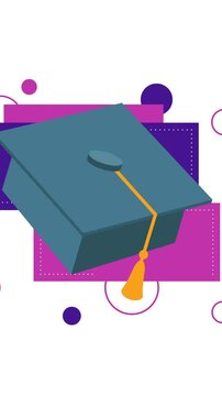 Animation of graduation cap icon moving on white background