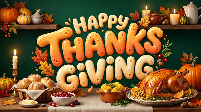 festive thanksgiving celebration with seasonal food decorations and warm autumn ambiance