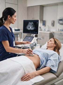 Sonographer Performing Abdominal Ultrasound Examination