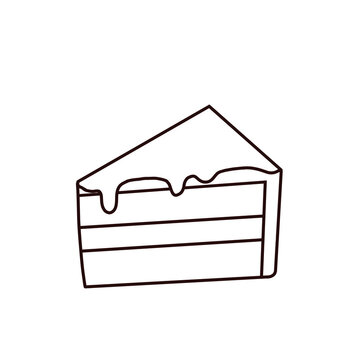 chocolate cake slice line art outline dessert illustration
