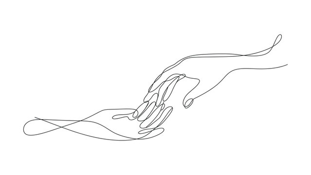 Minimalist line art depicting two hands reaching out to each other symbolizing connection trust support and unity in human relationships