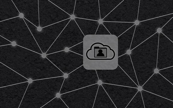 Ein digitales Wolkensymbol mit Benutzerordner im Zentrum eines dunklen Netzwerks. Das Technologie-Konzept symbolisiert moderne Datenverwaltung, sichere Cloud-Speicherung und IT-Infrastruktur.