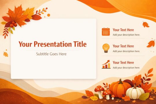Autumn presentation template with pumpkins leaves and editable business information layout
