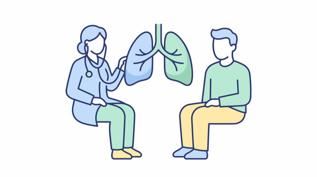 Doctor examining patient lungs for respiratory health and pulmonology diagnosis illustration
