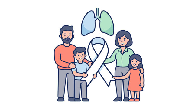 Family Demonstrating United Support for Lung Health Awareness, Featuring Parents and Children Advocating for Respiratory Well-being and Disease Prevention
