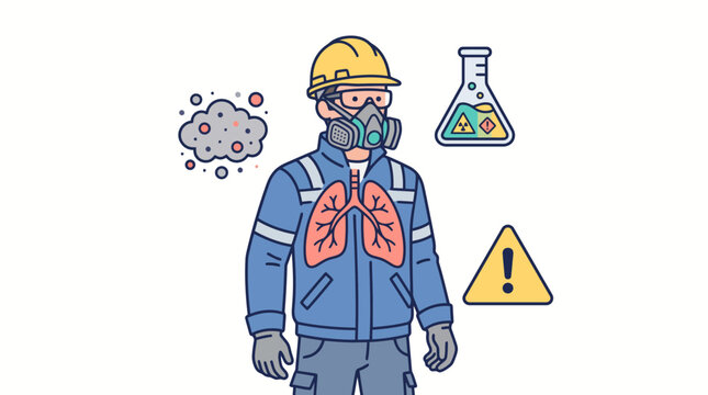 Industrial worker wearing respirator mask and PPE for respiratory protection against dust and chemical hazards