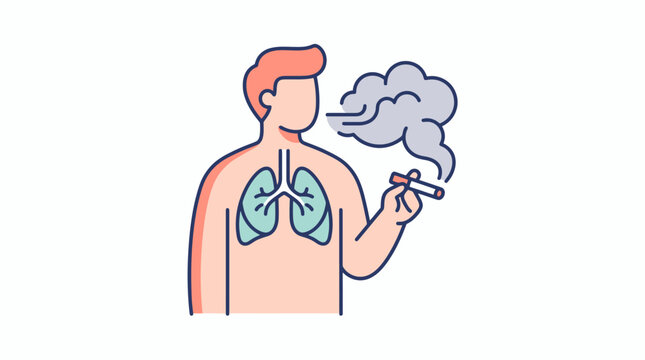 Illustration of a man smoking a cigarette showing internal lungs to represent the health risks of smoking and respiratory diseases