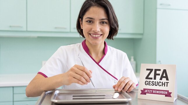 ZFA gesucht Zahnarzthelferin sortiert Instrumente in Zahnarztpraxis