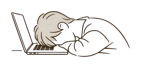 Obraz premium PNG Exhausted person resting laptop.