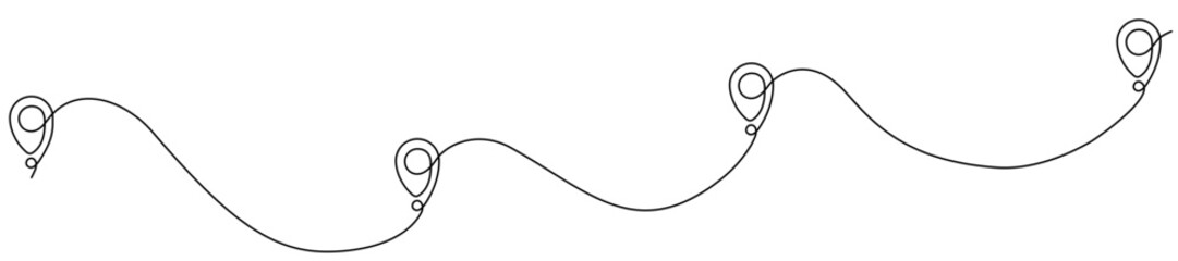 Obraz premium Two line pin marks way. Navigation symbol with continuous winding route path. Vector illustration isolated on white.