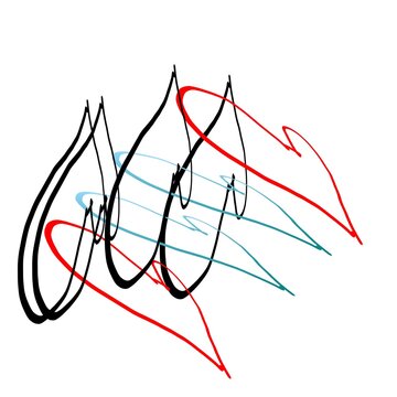 aA abstract digital line art illustration featuring multiple layers of overlapping, dynamic scribbles and wavy strokes on a plain white background. The dominant shapes consist of thick, bold black lin